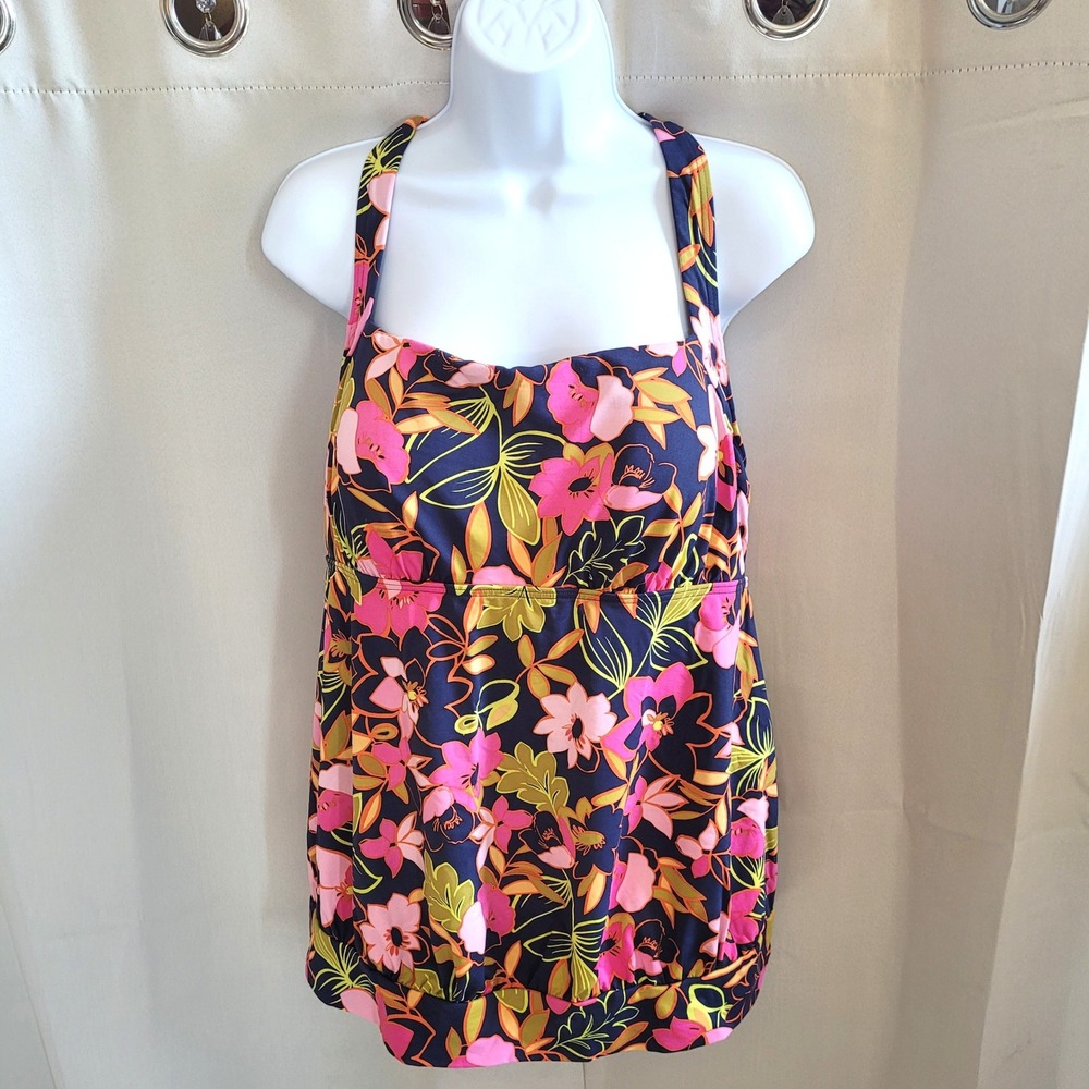 Lands End Womens Tankini Swim Top 16 Floral Halter Tropical Beach Summer 21677
